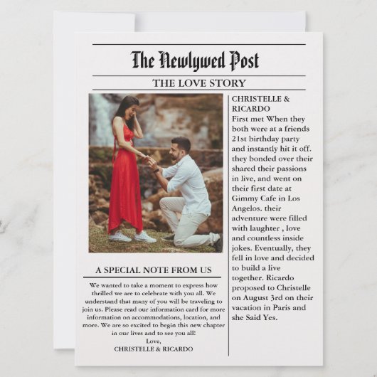 Invitation Annonce de mariage dans un journal moderne pour de (Dos)