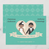 Invitation Annonce de mariage de couple de dessin animé (LAA) (Devant / Derrière)