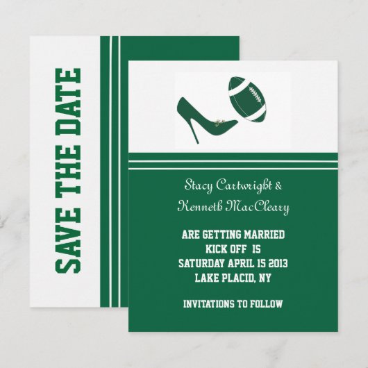 Invitation Annonce de mariage de football vert enregistrer la (Devant / Derrière)