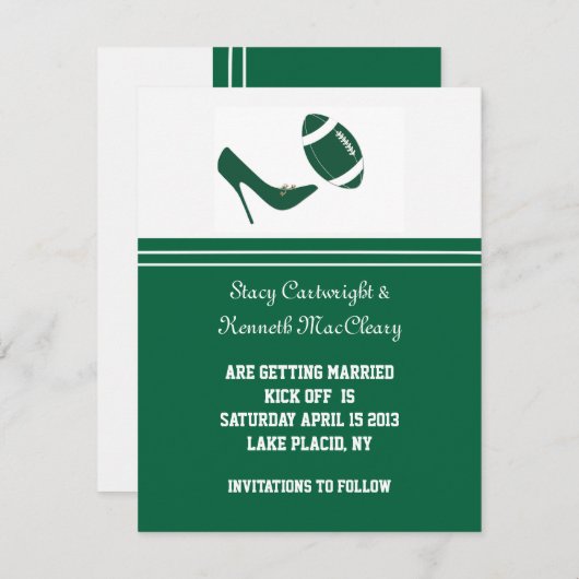 Invitation Annonce de mariage de football vert Save The Date (Devant / Derrière)