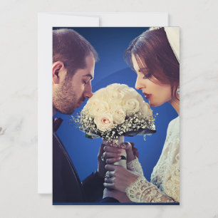 Invitation Annonce de mariage discret glamour bleu et or