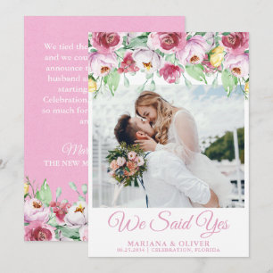 Invitation Annonce de mariage floral aquarelle rose