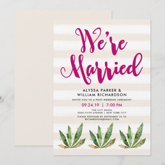 Invitation Annonce de mariage | Nous sommes mariés Glam Cactu (Devant / Derrière)