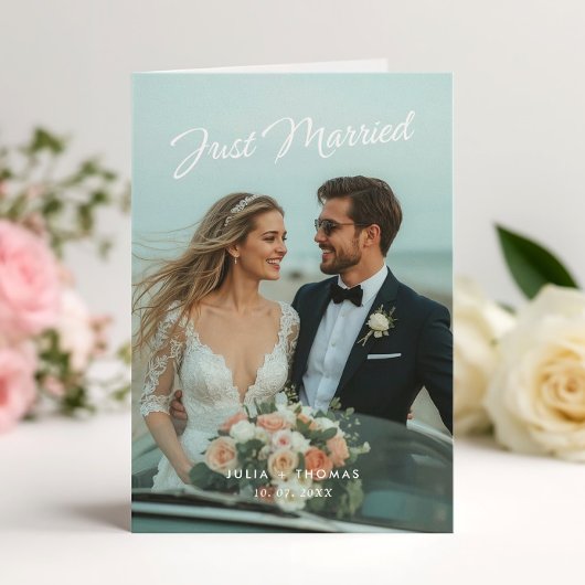 Invitation Annonce de mariage photo pliée tout juste mariés