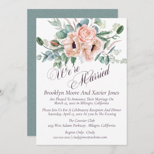 Invitation Annonce de mariage Poppy Radiance We're Married (Devant / Derrière)