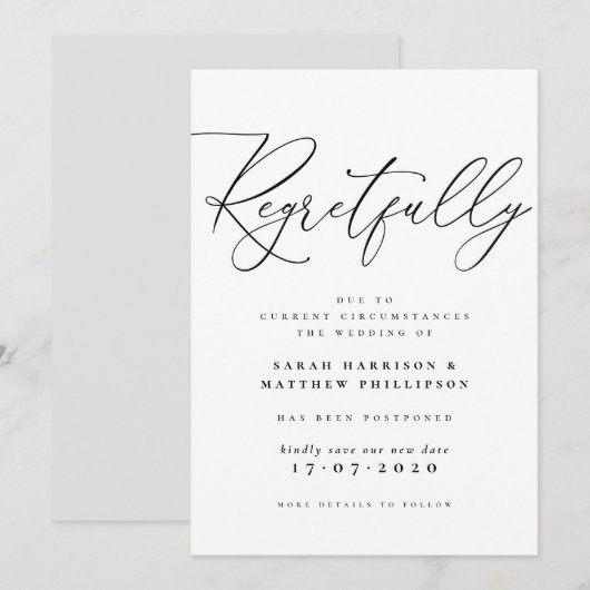 Invitation Annonce de mariage reporté avec regret (Devant / Derrière)