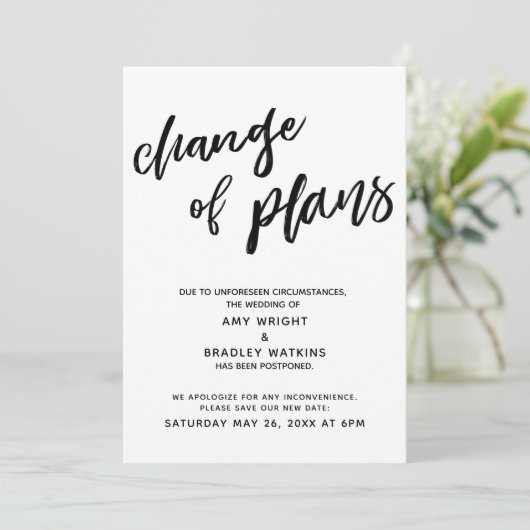 Invitation Annonce de mariage reporté "Changement de programm (Debout devant)