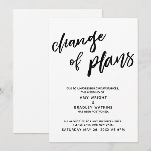 Invitation Annonce de mariage reporté "Changement de programm (Devant / Derrière)