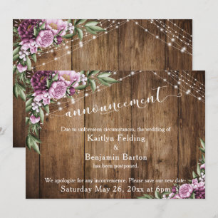 Invitation Annonce de mariage reporté Fleurs Lumières Bois