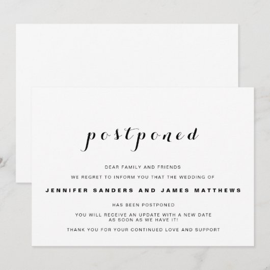 Invitation Annonce de mariage reporté simple (Devant / Derrière)