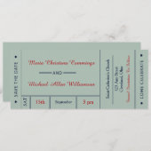 Invitation Annonce de mariage rétro avec billet Enregistrez l (Devant / Derrière)