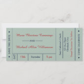 Invitation Annonce de mariage rétro avec billet Enregistrez l (Devant)