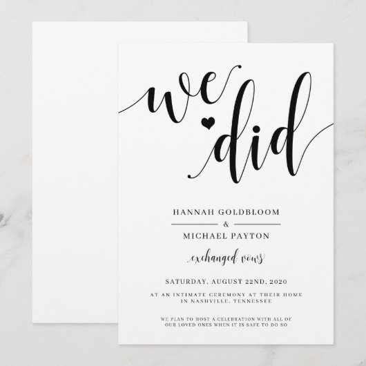 Invitation Annonce de mariage rustique We Did (Devant / Derrière)