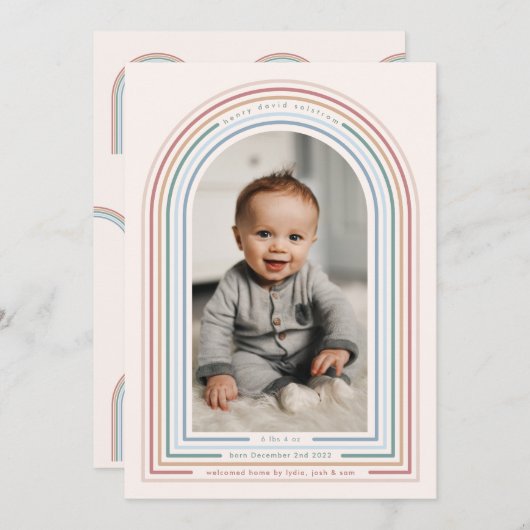 Invitation Annonce de naissance Arc en Ligne Arc-en-Ciel (Devant / Derrière)