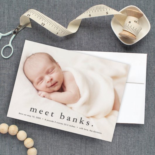 Invitation Annonce de naissance avec nom moderne de bébé sur 