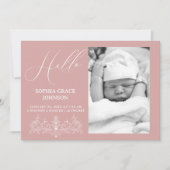 Invitation Annonce de naissance bébé fleuri rose intemporel v (Devant)