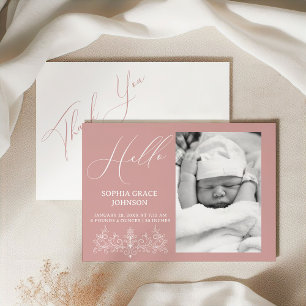 Invitation Annonce de naissance bébé fleuri rose intemporel v