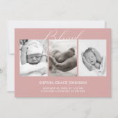 Invitation Annonce de naissance bébé fleuri rose intemporel v (Devant)