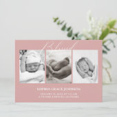 Invitation Annonce de naissance bébé fleuri rose intemporel v (Debout devant)