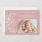 Invitation Annonce de naissance bébé fleuri rose intemporel v (Dos)