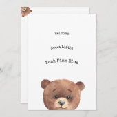 Invitation Annonce de naissance Bébé Ours Brun Mignon (Devant / Derrière)