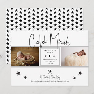 Invitation Annonce de naissance bébé photo étoiles poissons