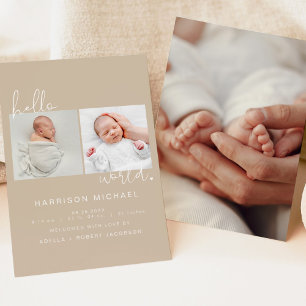 Invitation Annonce de naissance bébé Terre INDIE Beige
