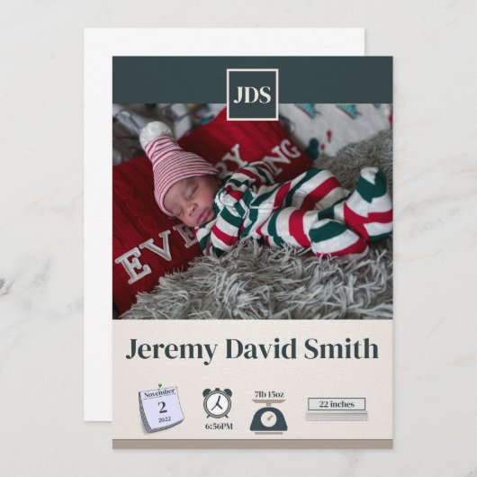 Invitation Annonce de naissance bébé vacances  (Devant / Derrière)