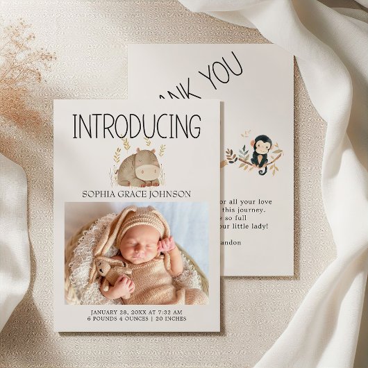 Invitation Annonce de naissance de bébé Animaux de la nurseri