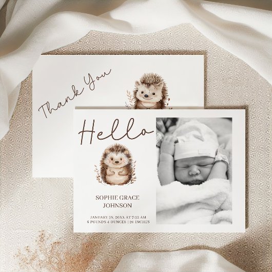 Invitation Annonce de naissance de bébé au hérisson mignon