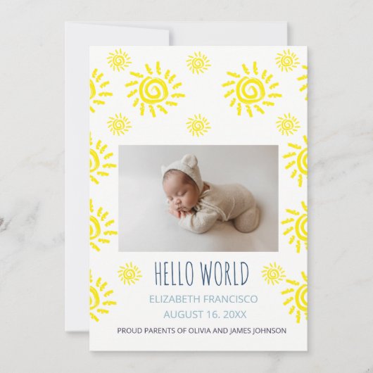 Invitation Annonce de naissance de bébé au soleil bohème Hell (Devant)