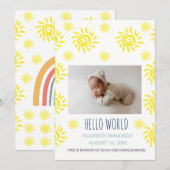 Invitation Annonce de naissance de bébé au soleil bohème Hell (Devant / Derrière)