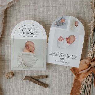 Invitation Annonce de naissance de bébé avec arche dorée simp
