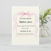 Invitation Annonce de naissance de bébé avec ruban rose (Debout devant)