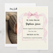 Invitation Annonce de naissance de bébé avec ruban rose (Devant / Derrière)