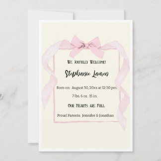 Invitation Annonce de naissance de bébé avec ruban rose
