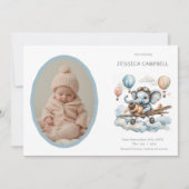 Invitation Annonce de naissance de bébé éléphant volant fanta (Devant)
