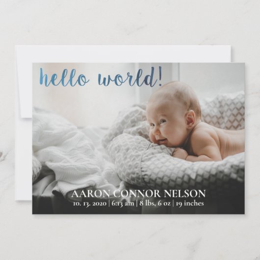 Invitation Annonce de naissance de bébé garçon Hello World! (Devant)