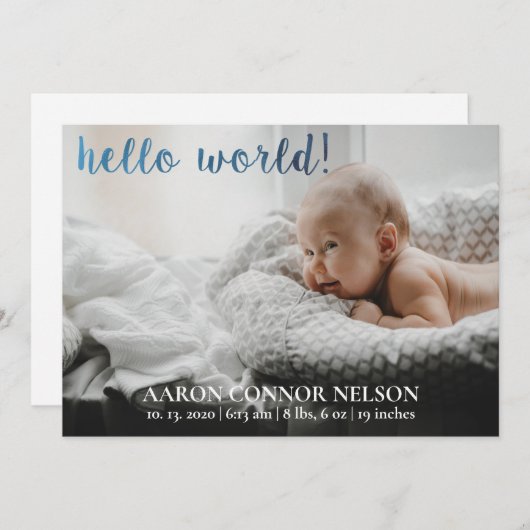 Invitation Annonce de naissance de bébé garçon Hello World! (Devant / Derrière)