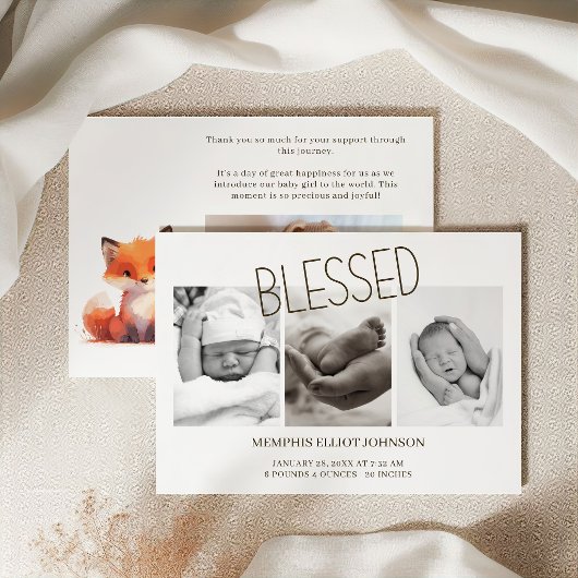 Invitation Annonce de naissance de bébé Little Fox Blessed Ba