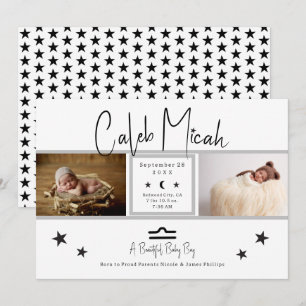 Invitation Annonce de naissance de bébé photo Libra Stars