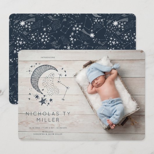 Invitation Annonce de naissance de constellation écrite dans (Devant / Derrière)