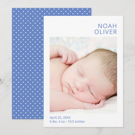 Invitation Annonce de naissance de garçon photo simple modern (Devant / Derrière)