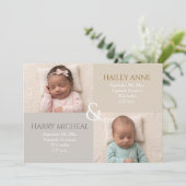 Invitation Annonce de naissance de jumeaux neutre (Debout devant)