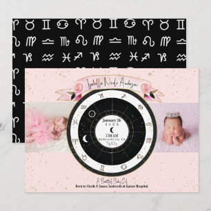 Invitation Annonce de naissance personnalisée Rose Astrologie