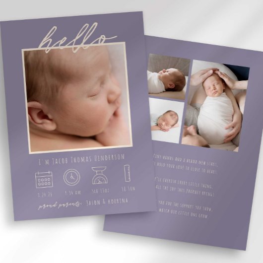 Invitation Annonce de naissance photo bébé moderne écriture m