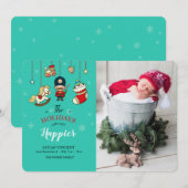 Invitation Annonce de naissance sur photo de Noël (Devant / Derrière)