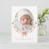 Invitation Annonce de naissance vintage avec hydrangeas roses (Debout devant)