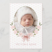 Invitation Annonce de naissance vintage avec hydrangeas roses (Devant)