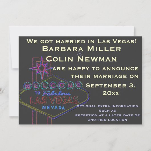 Invitation Annonce de notre Mariage à Las Vegas (Devant)